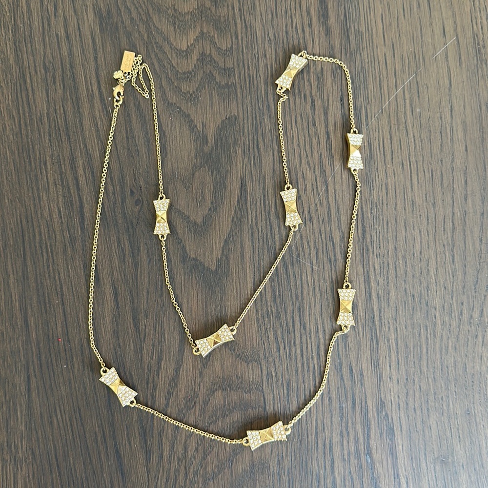 Kate spade gold pave bow necklace